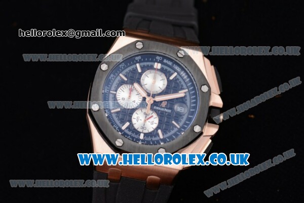 Audemars Piguet Royal Oak Offshore Chrono Miyota OS Quartz Rose Gold Case with Black Dial Black Rubber Strap and White Subdials (EF) - Click Image to Close